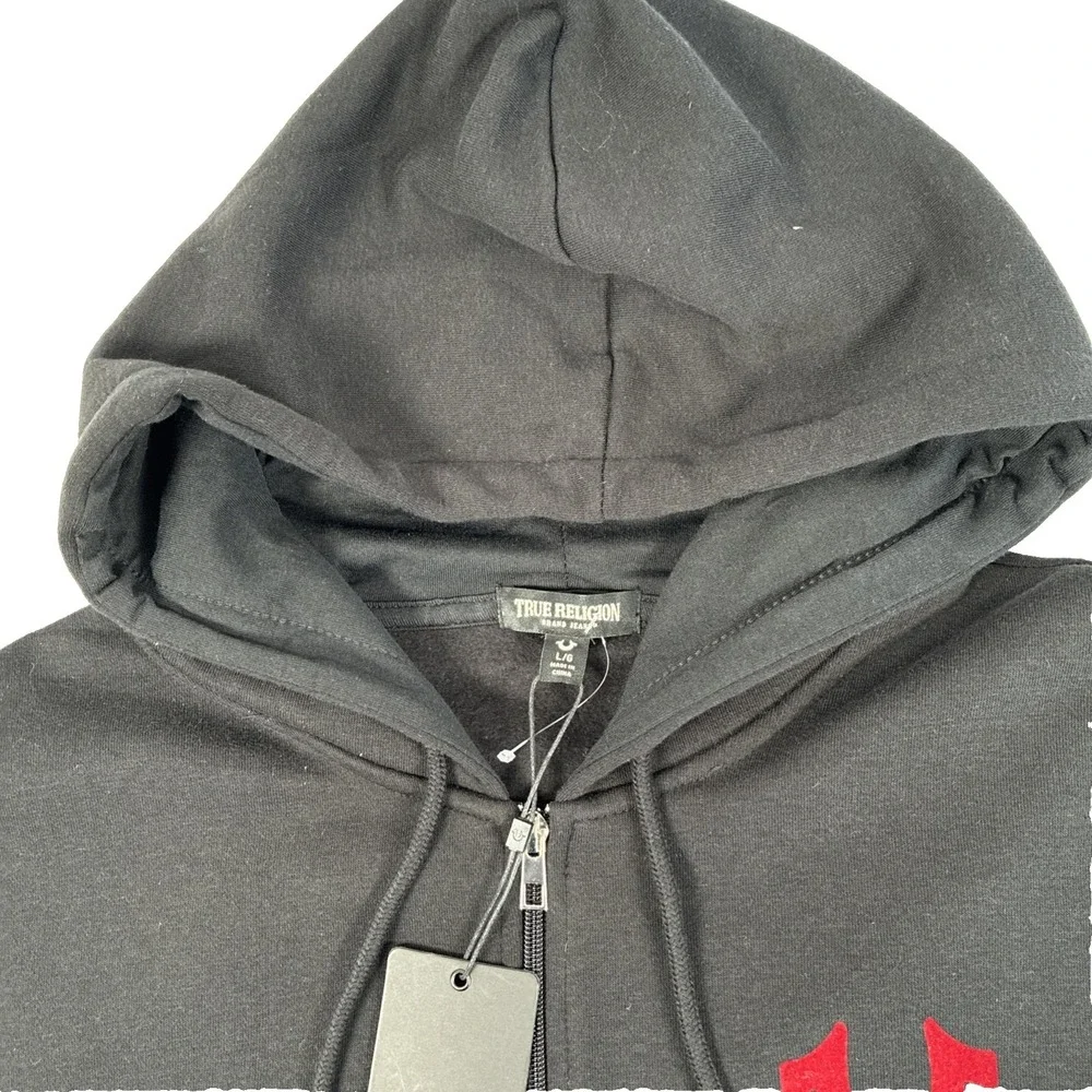 New Mens True Religion Solid World Tour Logo Zip Hoodie Size Large NWT Black